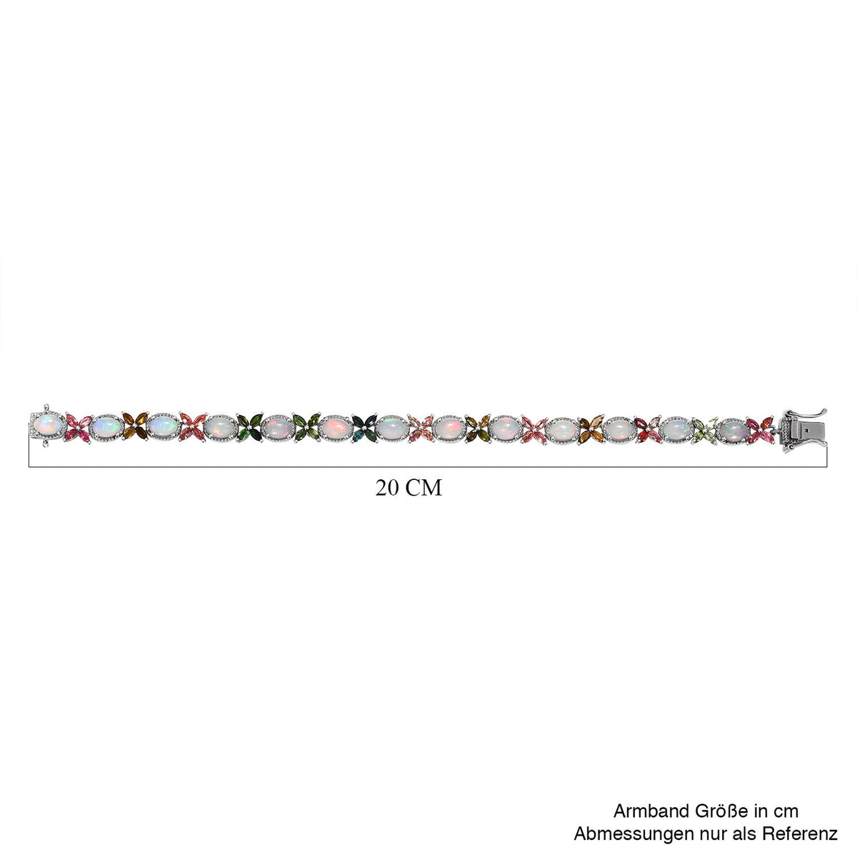 Natürliches, äthiopisches Welo Opal, mehrfarbiges Turmalin Armband, ca. 19 cm, 925 Silber platiniert ca. 11.70 ct