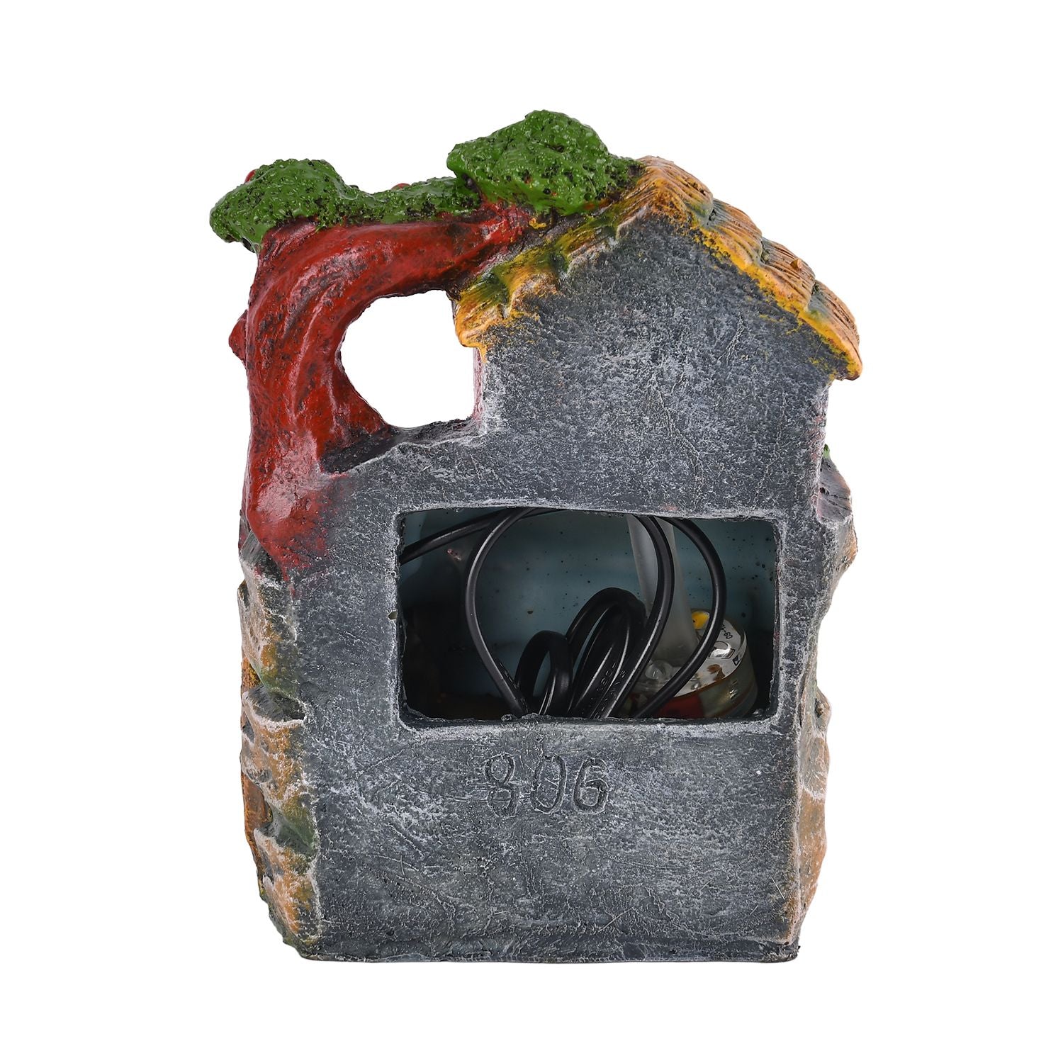 Wasserbrunnen mit LED Lichter und Kristallkugel, 15x12x20 cm, Rotes Haus und Mühlrad