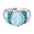 Larimar, Neon Apatit Ring 925 Silber platiniert (Größe 18.00) ca. 5.83 ct