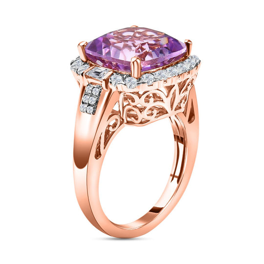 Rose De France Amethyst, weißer Zirkon Ring, 925 Silber rosévergoldet, (Größe 20.00) ca. 8.02 ct