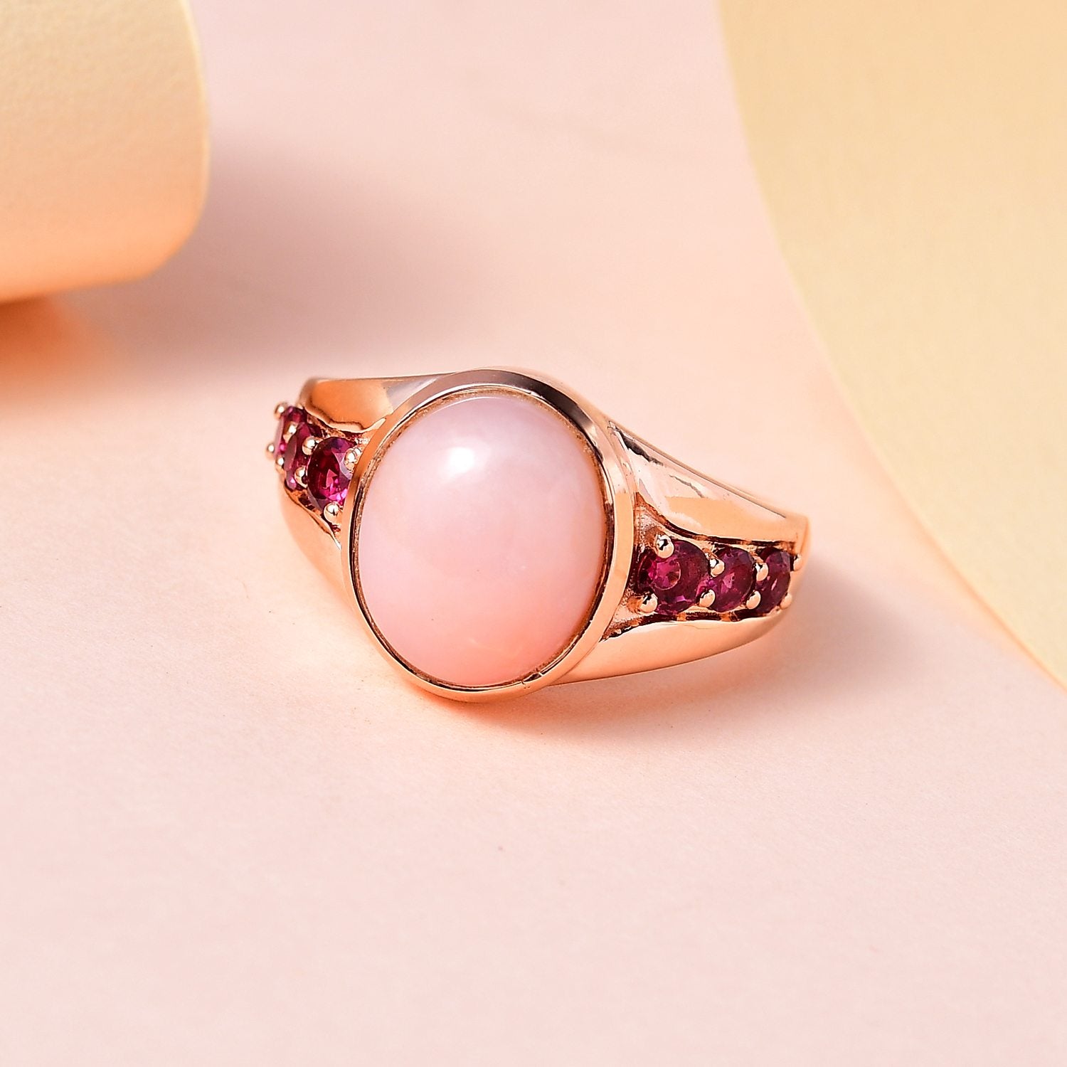 Natürlicher Peruanischer Rosa-Opal, Natürlicher Rhodolith Granat Ring, 925 Silber rosévergoldet (Größe 21.00) ca. 4.71 ct