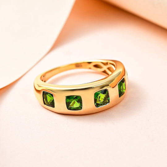 Natürlicher Chromdiopsid Ring, 925 Silber Gelbgold Vermeil ca. 1.69 ct