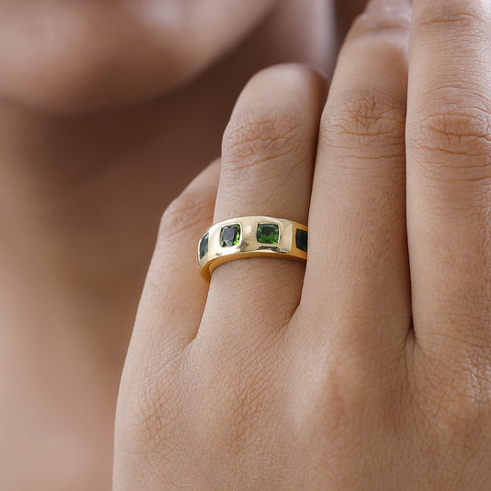 Natürlicher Chromdiopsid Ring, 925 Silber Gelbgold Vermeil ca. 1.69 ct