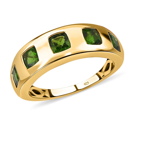 Natürlicher Chromdiopsid Ring, 925 Silber Gelbgold Vermeil ca. 1.69 ct
