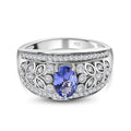 AA Tansanit, weißer Zirkon Ring 925 Silber platiniert (Größe 21.00) ca. 1.66 ct