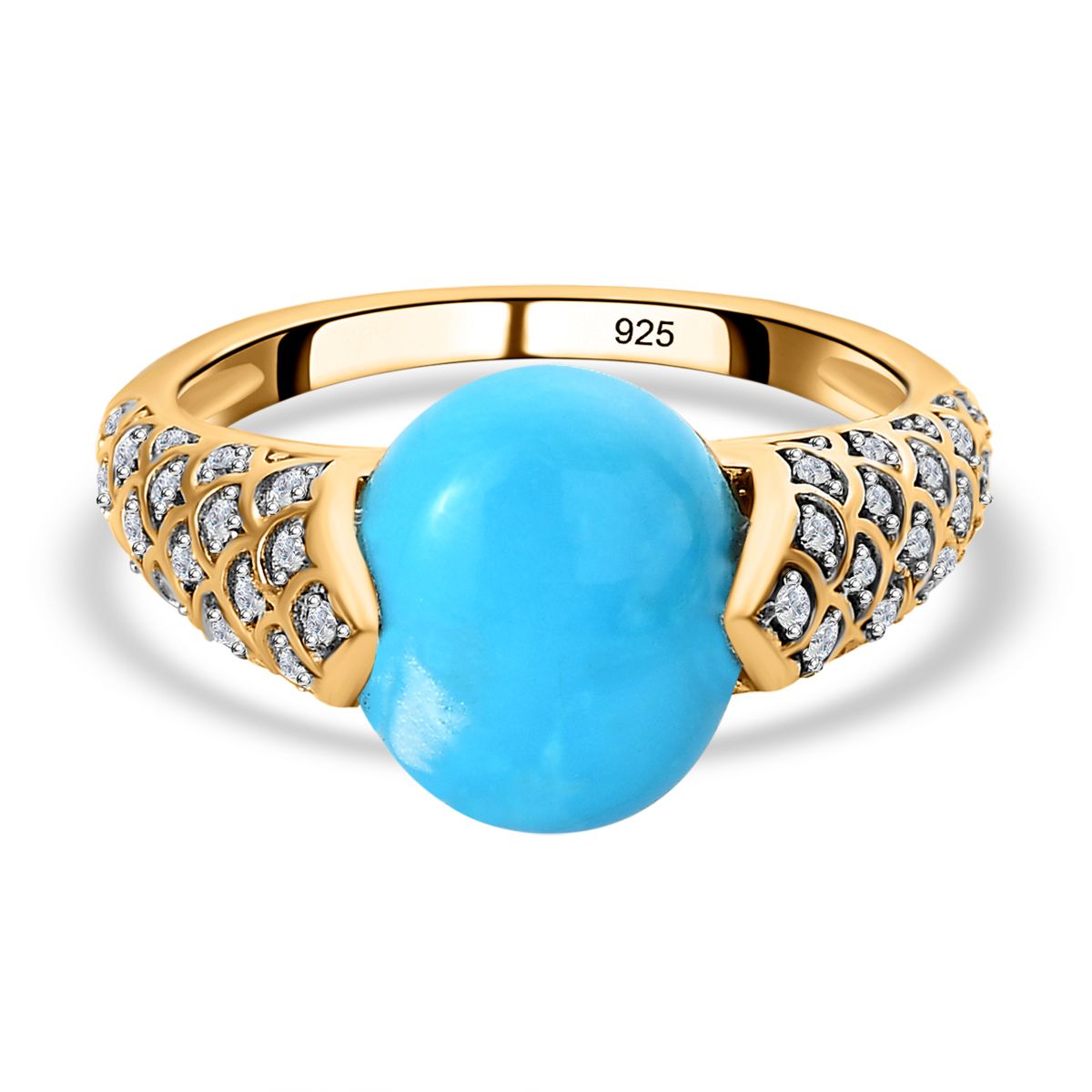 AA Sleeping Beauty Türkis, weißer Zirkon Ring, 925 Silber Gelbgold Vermeil, (Größe 18.00) ca. 4.10 ct