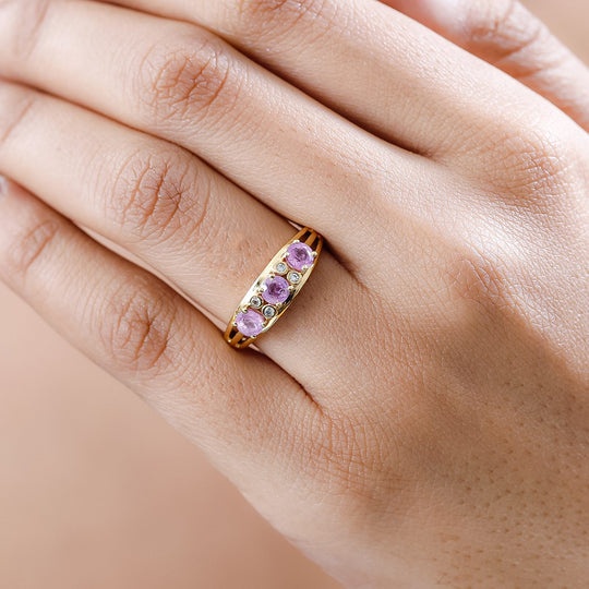 Ilakaka Rosa Saphir (Fissure gefüllt), weißer Zirkon Ring, 925 Silber vergoldet ca. 1.15 ct