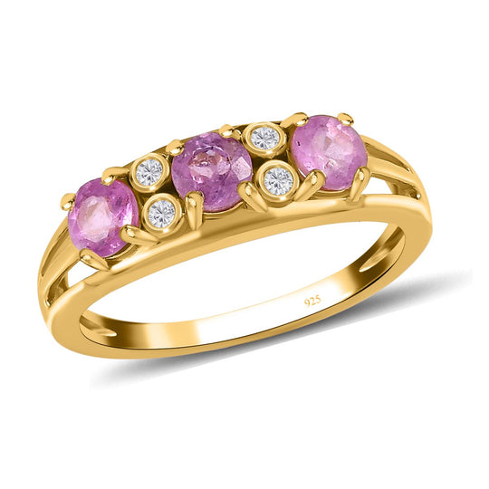 Ilakaka Rosa Saphir (Fissure gefüllt), weißer Zirkon Ring, 925 Silber vergoldet ca. 1.15 ct