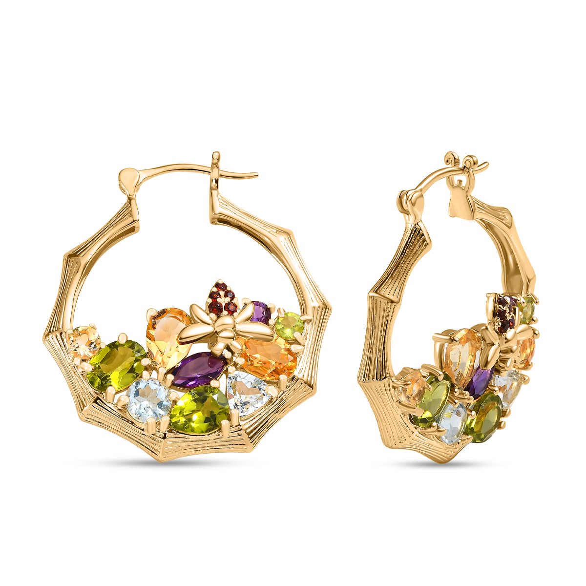 GP Kollektion - Italienische Garden Collection, Natürliche Mehrfach-Peridot Ohrringe 925 Silber Gelbgold Vermeil ca. 9.87 ct