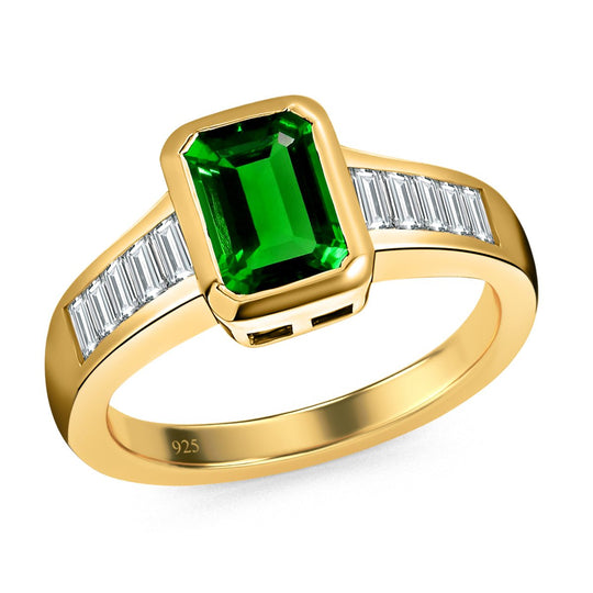 Natürlicher Chromdiopsid, weißer Zirkon Ring, 925 Silber vergoldet ca. 2.52 ct