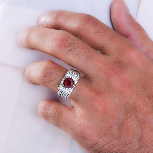 Roter Granat Ring, Edelstahl, , ca. 2.34 ct