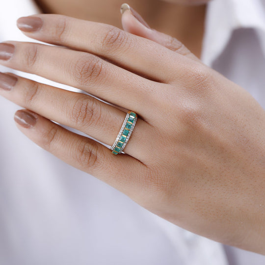 AAA Kagem Sambischer Smaragd, weißer Zirkon Ring, 925 Silber Gelbgold Vermeil ca. 1.11 ct
