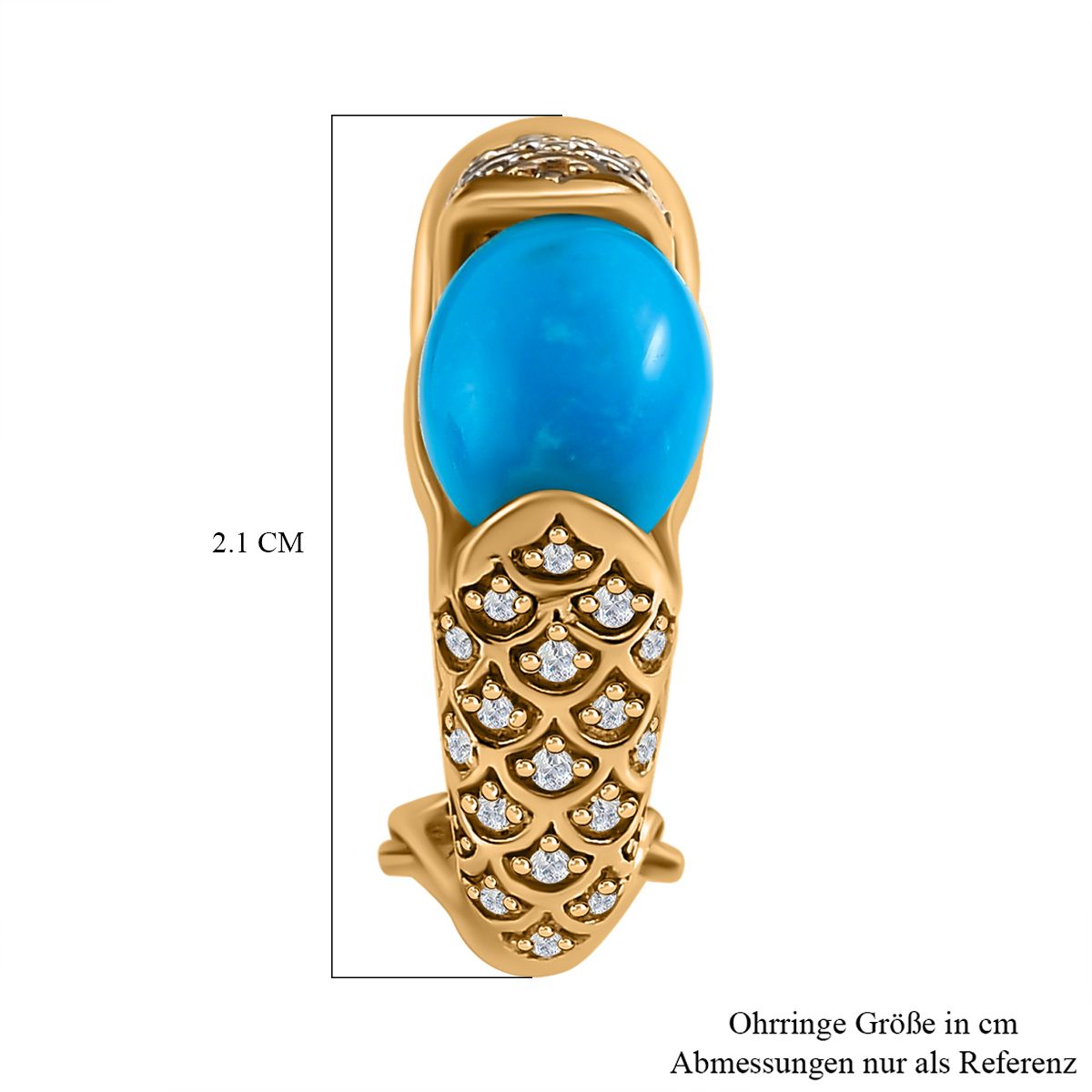 Amerikanische, natürliche Sleeping Beauty Türkis, weißer Zirkon Ohrringe, 925 Silber Gelbgold Vermeil ca. 4.09 ct