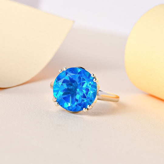 Karibik Quarz, weißer Zirkon Ring, 925 Silber platiniert, ca. 7.09 ct