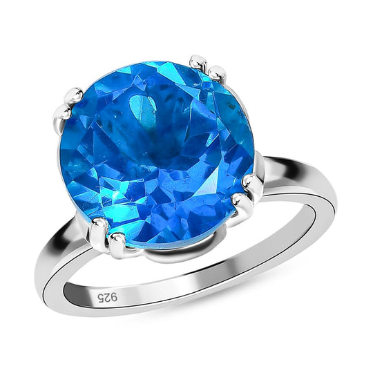 Karibik Quarz, weißer Zirkon Ring, 925 Silber platiniert, ca. 7.09 ct
