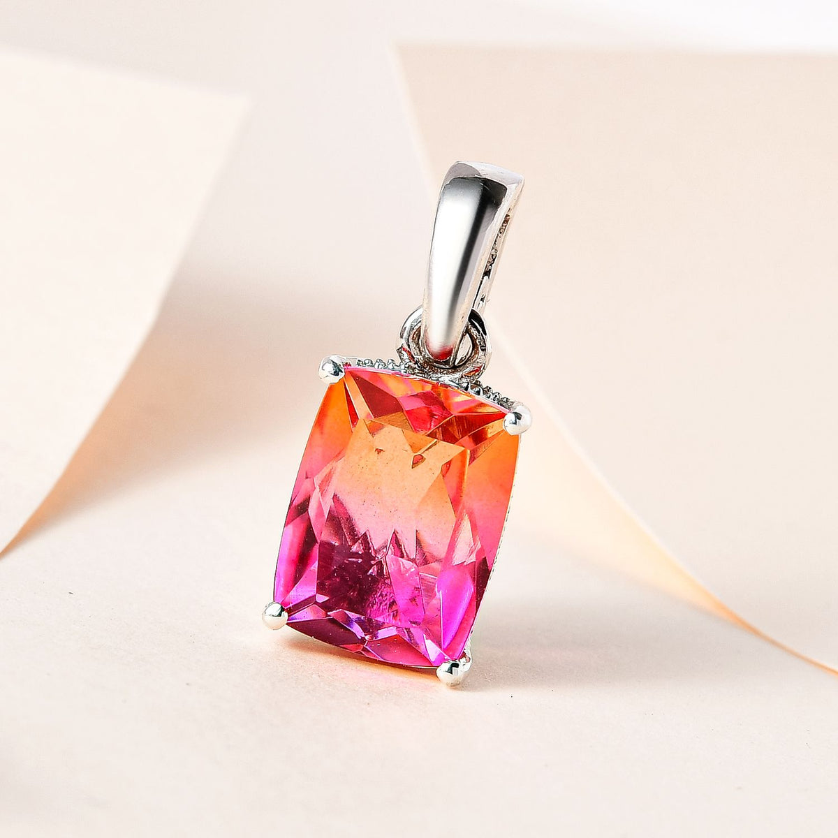 Sunset Triplett Quarz Anhänger, 925 Silber platiniert ca. 7.29 ct
