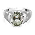 AAA Prasiolite, weißer Zirkon Ring, 925 Silber platiniert (Größe 17.00) ca. 3.52 ct