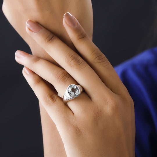 AAA Prasiolith, weißer Zirkon Ring, 925 Silber platiniert (Größe 19.00) ca. 3.52 ct