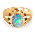 Natürlicher, äthiopischer Welo Opal, mehrfarbiger-Turmalin Ring, 925 Silber Gelbgold Vermeil (Größe 17.00) ca. 2.18 ct