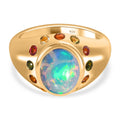 Natürlicher, äthiopischer Welo Opal, mehrfarbiger-Turmalin Ring, 925 Silber Gelbgold Vermeil (Größe 17.00) ca. 2.18 ct