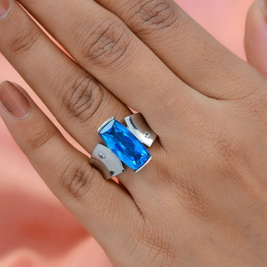 Karibik Quarz, Weißer Zirkon Ring Edelstahl ca. 6.09 ct