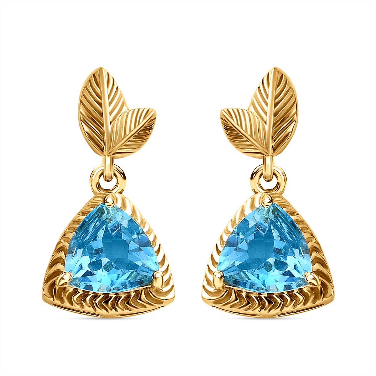 Schweizer Blautopas Ohrringe 925 Silber Gelbgold Vermeil ca. 2,68 ct.