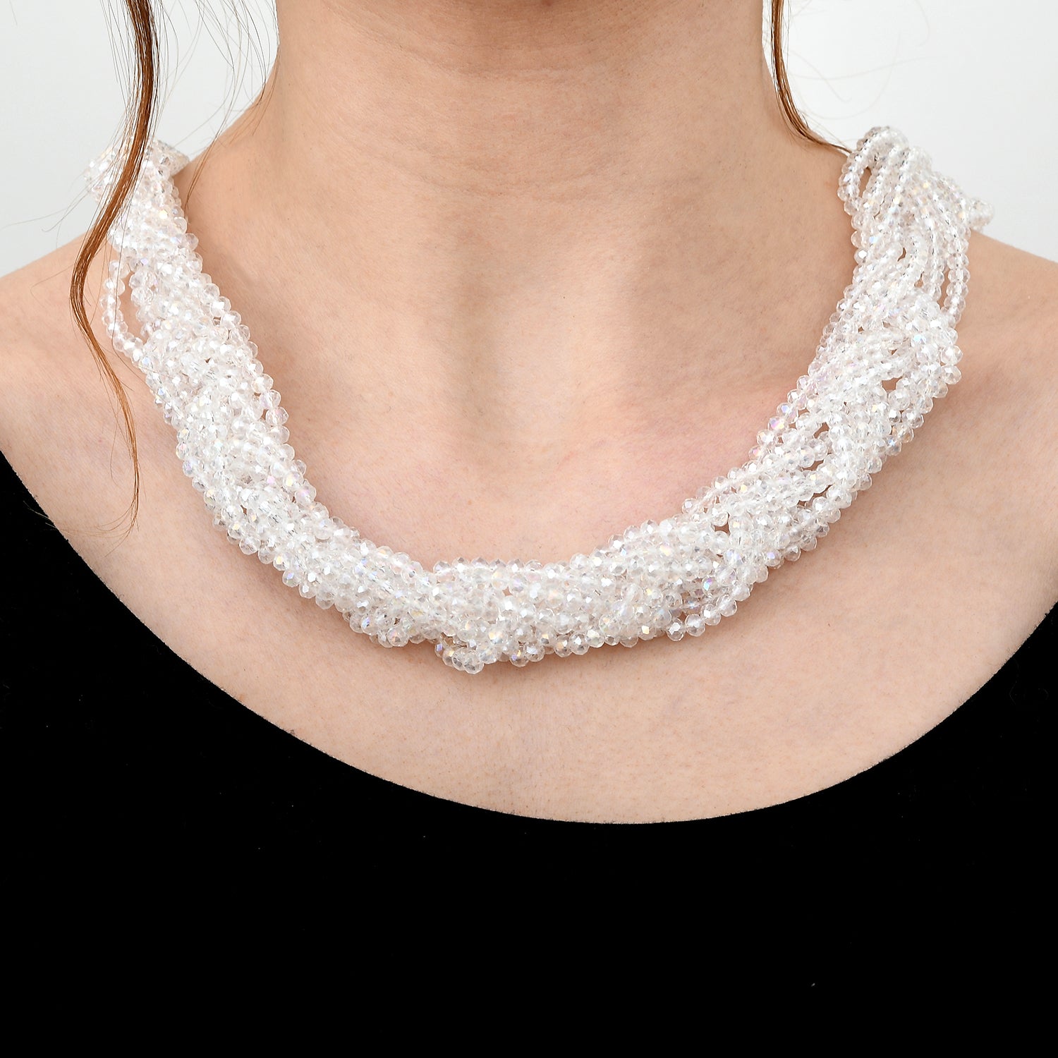 Weiße facettierte Glaskugel Strang Halskette ca. 45+5 cm