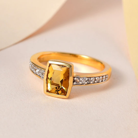 AA Premium Brasilianischer Heliodor, weißer Zirkon Ring, 925 Silber Gelbgold Vermeil, ca. 1.54 ct