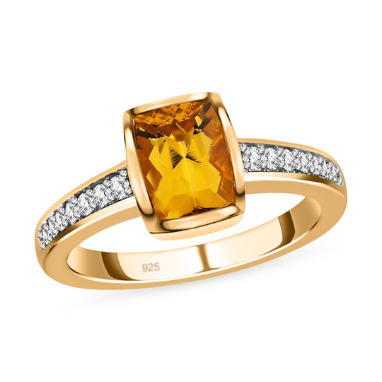 AA Premium Brasilianischer Heliodor, weißer Zirkon Ring, 925 Silber Gelbgold Vermeil, ca. 1.54 ct