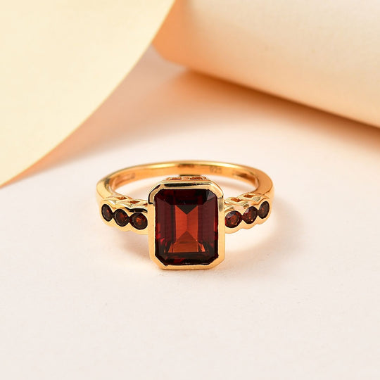 Natürlicher Mosambik Granat Ring, 925 Silber vergoldet ca. 3.08 ct