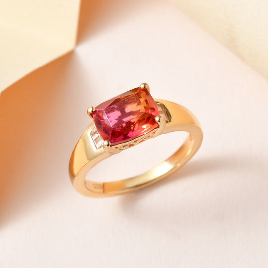 Sunset Triplette Quarz, weißer Topas Ring, 925 Silber vergoldet ca. 2.54 ct