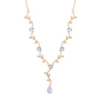 Glitzernde weiße Kristall-Lariat-Halskette mit Blättern, ca. 50 cm Reines Messing