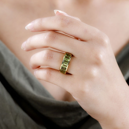 Natürlicher Peridot Ring, 925 Silber vergoldet ca. 5.52 ct