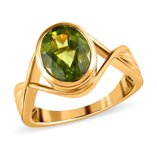 Natürlicher Peridot Ring, 925 Silber vergoldet, , ca. 2.50 ct