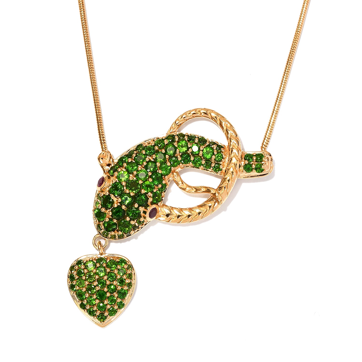 Natürlicher Chromdiopsid und Afrikanischer Rubin (Fissure gefüllt) Halskette ca. 45 cm 925 Silber vergoldet