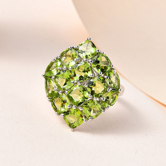 Natürlicher Peridot Ring, 925 Silber platiniert, ca. 7.61 ct