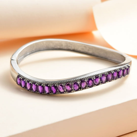 Afrikanischer Amethyst Armreif, ca. 19 cm, Edelstahl ca. 7.84 ct