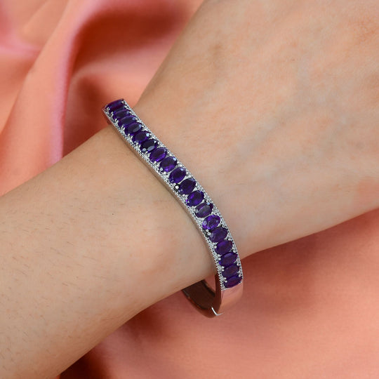 Afrikanischer Amethyst Armreif, ca. 19 cm, Edelstahl ca. 7.84 ct