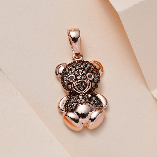 Natürlicher Champagner Diamant und Schwarzer Diamant, Anhänger 925 Silber Roségold Vermeil ca. 0.25 ct