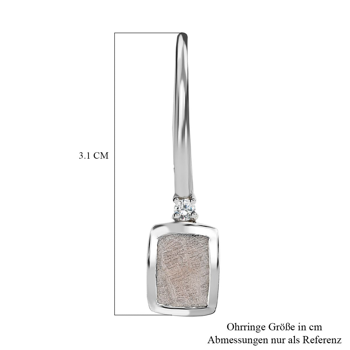 Muonionalusta Meteorit, weißer Zirkon Ohrringe, 925 Silber platiniert, ca. 7.77 ct