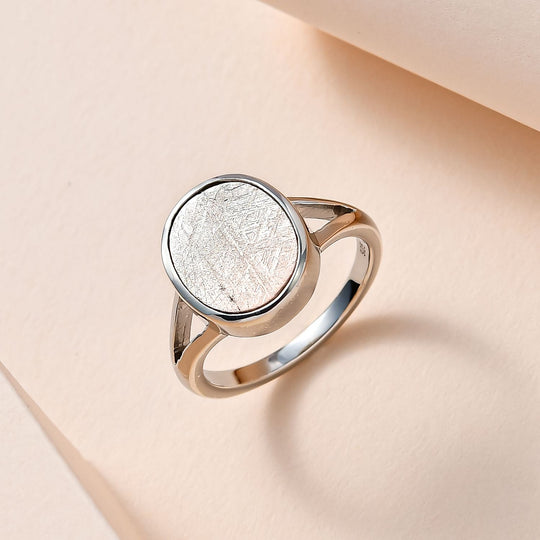 Muonionalusta Meteorit Ring, 925 Silber platiniert, (Größe 18.00) ca. 8.74 ct