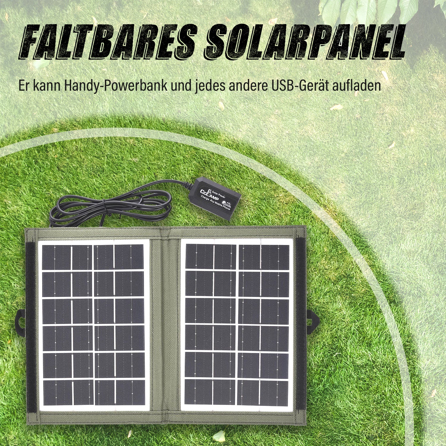 Tragbares Solarpanel, 7W, USB und Mehrfachanschlüsse, Wasserdichtes Etui, 15x20 cm