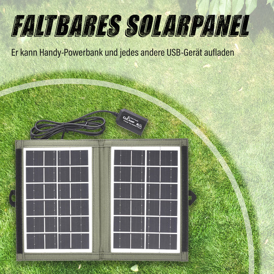 Tragbares Solarpanel, 7W, USB und Mehrfachanschlüsse, Wasserdichtes Etui, 15x20 cm