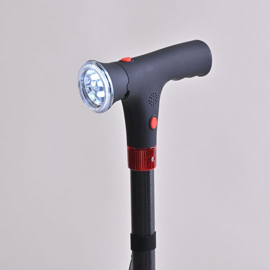 Smart Easy Up Gehstock mit Doppelgriffen, Leichtgewicht, Aluminium mit Drehbarer Basis, Mit Beleuchtung und SOS-Alarm, Höhenverstellbar 85-97 cm, rot