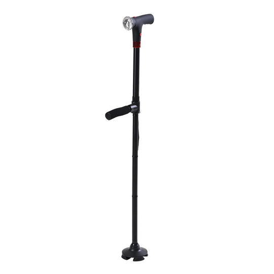 Smart Easy Up Gehstock mit Doppelgriffen, Leichtgewicht, Aluminium mit Drehbarer Basis, Mit Beleuchtung und SOS-Alarm, Höhenverstellbar 85-97 cm, rot