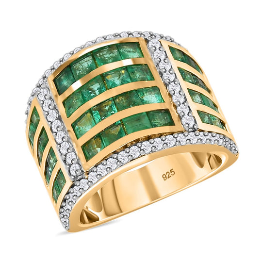 AAA Kagem Sambischer Smaragd Ring, 925 Silber Gelbgold Vermeil, , ca. 4.24 ct