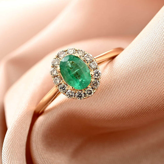 LUXORO AAA Kagem Sambischer Smaragd, Weißer Diamant AGI zertifiziert Ring 585 Gold (Größe 16.50) (10-15 Werktage Lieferzeit) ca. 1.05 ct