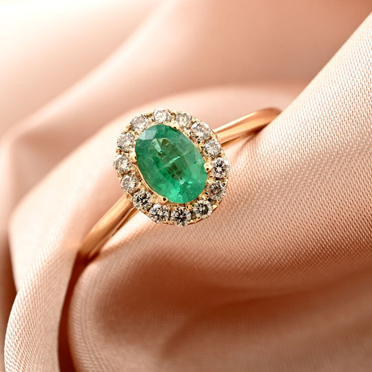 LUXORO AAA Kagem Sambischer Smaragd, Weißer Diamant AGI zertifiziert Ring 585 Gold (Größe 16.50) ca. 1.05 ct