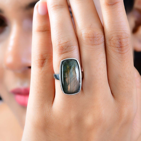 Labradorit Ring, Edelstahl ca. 5.96 ct
