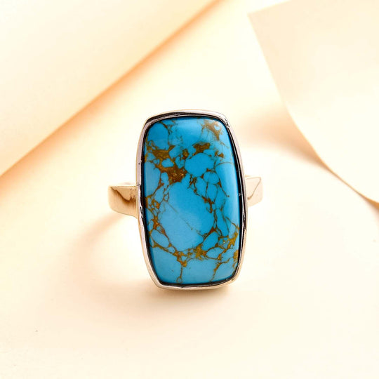Blaues Türkis Ring, Edelstahl ca. 12.13 ct